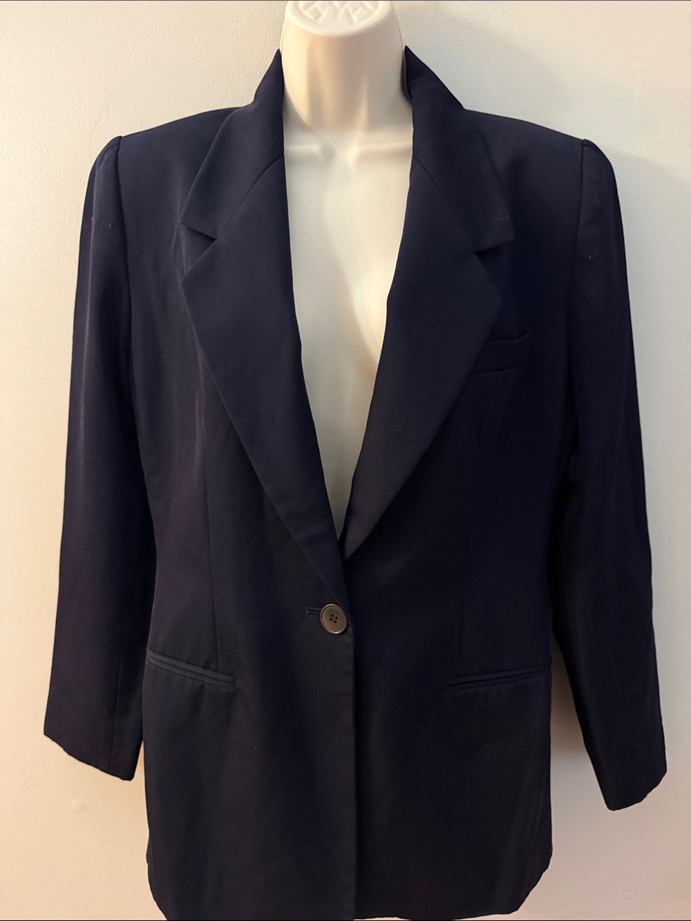 Ellen Tracy Navy Single-Button Blazer 100% Wool